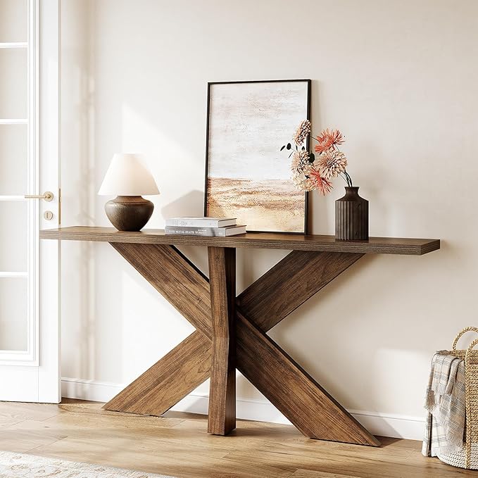 LITTLE TREE 70.9" Narrow Console Table, Industrial Entryway Table for Entryway, Modern Accent Table for Living Room, Hallway, Foyer, Brown