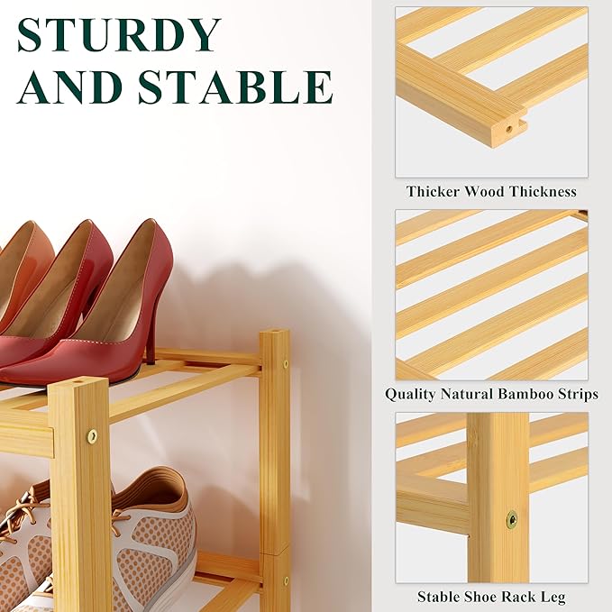 Smiry Shoe Rack, 6 Tier Long Bamboo Shoe Organizer, Stackable Free Standing Wooden Shoe Storage Shelf for Closet, Entryway, Front Door Entrance, Natural