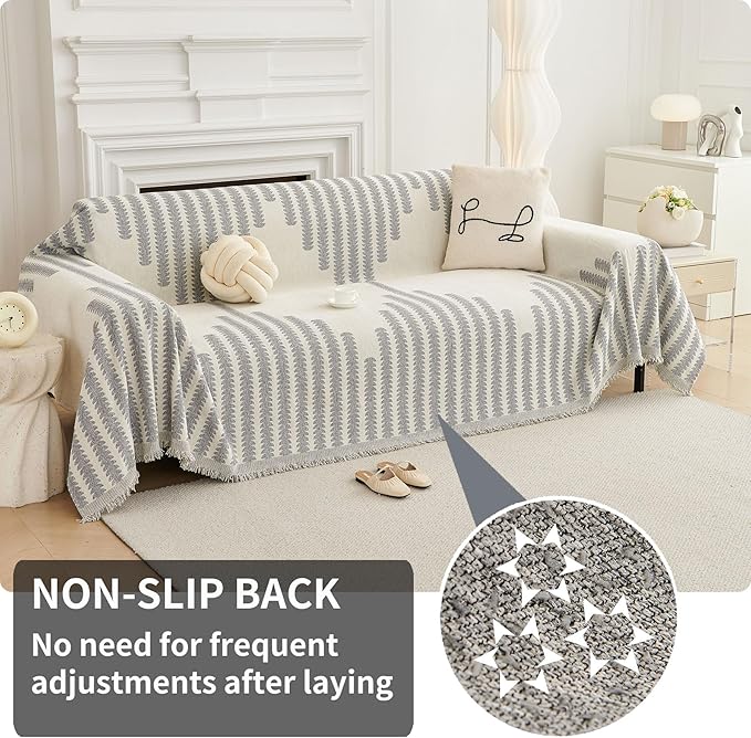 HAOMAIJIA Boho Sofa Covers Couch Covers for 3 Cushion Couch Sofa Pet Friendly Soft Thick Non Slip Couch Cover for Dogs Washable Sectional Couch Covers L Shape Furniture Protector (Grey, 71"x134")