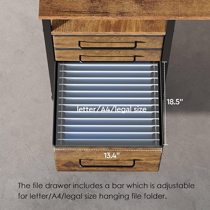 Ｍａｉｈａｉｌ 59" Computer Desk with 3 Fabric Drawers and Wooden Shelves for Home Office, Study, Bedroom, Work-from-Home Games & Desk, Rustic Brown