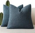 Foindtower Set of 2, Decorative Textured Boucle Throw Pillow Covers Accent Solid Pillow Cases Neutral Couch Cushion Case for Chair Sofa Bedroom Living Room Home Decor 24x24 Inch Dark Blue