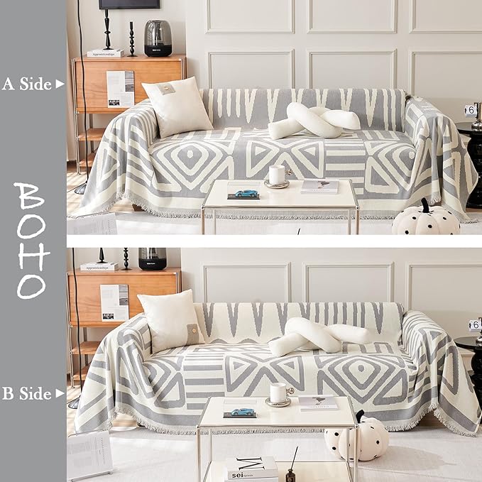 HANDONTIME Grey Sofa Cushion Covers Boho Couch Sofa Covers Dog Couch Cover for Sofa Chenille Couch Sofa Slipcover for Pets Sofa Cover Thick Washable Sectional Slip Covers for Sofas/Couches 71" X118"