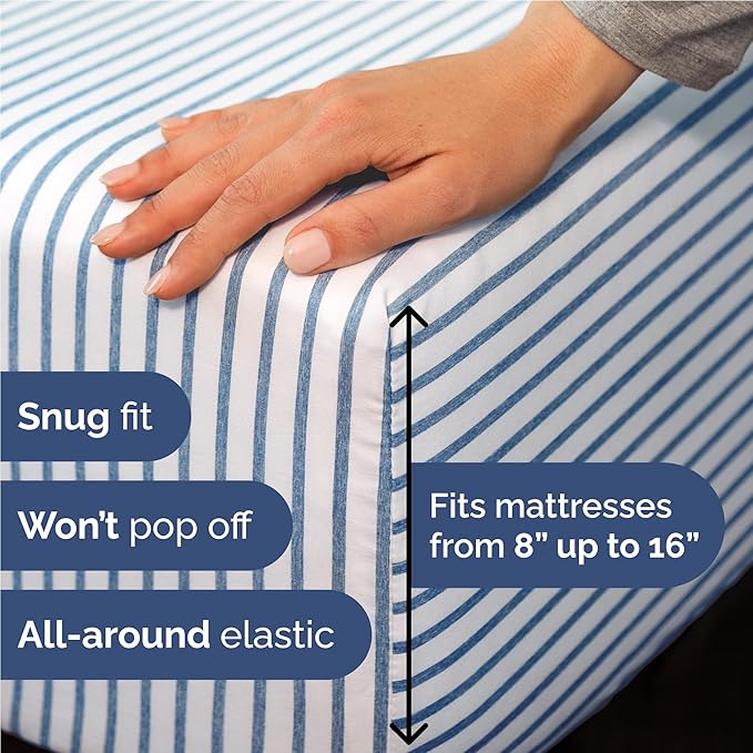 Twin XL Size 3 Piece Sheet Set - Comfy Breathable & Cooling Bed Sheets Set - Hotel Luxury Bedding for Women, Men, Kids, Teens, Boys & Girls - Deep Pockets and Wrinkle Free - Oeko-Tex - Blue Stripes 2