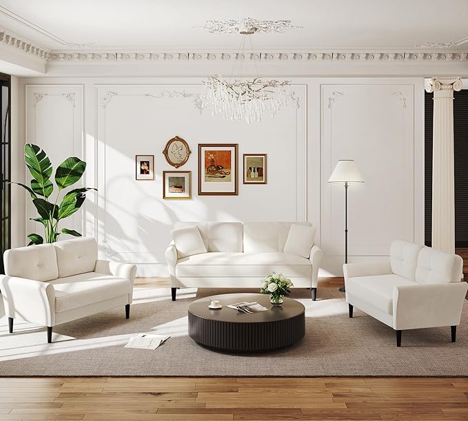 Small Sofa Couch, 48" Loveseat Sofa, Soft Velvet Love Seat Couches, Small Couch for Bedroom with 21" Deep Seat, Comfy Couches for Living Room, Tool-Free Setup Sofas for Living Room, White