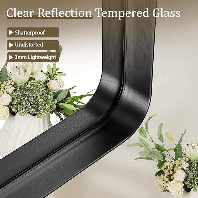 Bathroom Mirror 20x30 inch, Black Gorgeous Deep Frame Wall Mirror, Modern Round Corner Bathroom Vanity Mirror for Bedroom, Living Room, Hanging or Leaning Horizontal or Vertical, Black