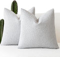 Foindtower Pack of 2 Textured Boucle Throw Pillow Covers Accent Solid Decorative Pillow Cases Cozy Woven Couch Cushion Case for Chair Sofa Bedroom Living Room Home Decor, 18 x 18 Inch,Light Grey