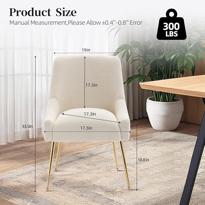 Modern Velvet Dining Chairs Set of 4, Contemporary Upholstered Furniture Collection with Polished Gold Metal Legs, Elegant Accent Chairs for Kitchen Living Room(Teddy Fleece,Beige)