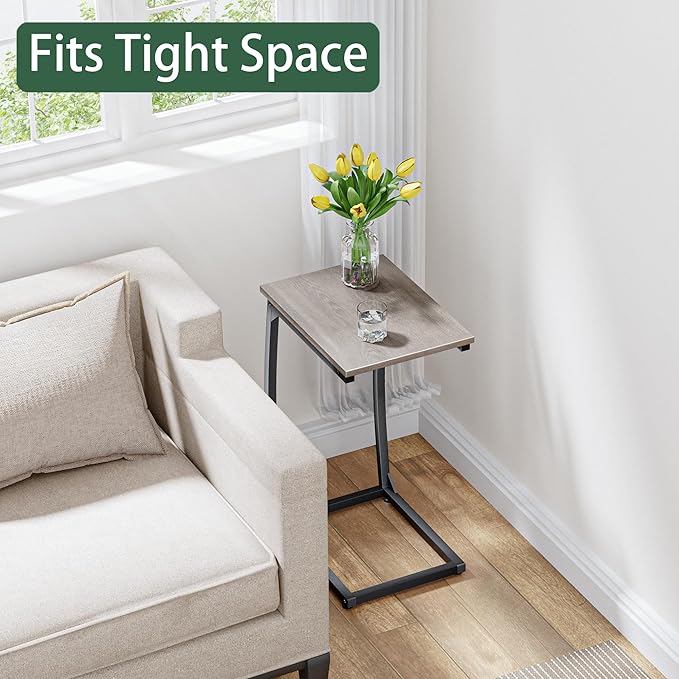 C-Shaped End-Table - Side Table for Couch,Curved Support Legs, Slide Under Couch Table for Sofa, TV Tray Table for Living Room Bedroom (Grey)