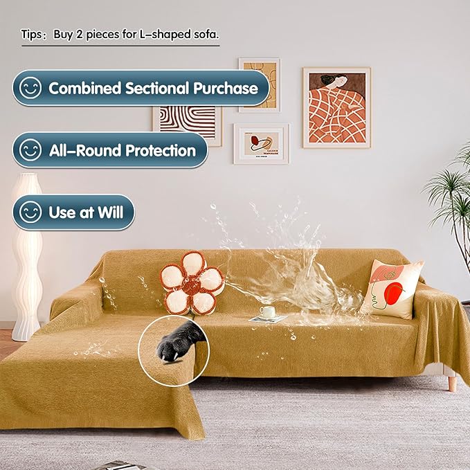 STACYPIK Waterproof Ginger Couch Cover for Sectional, Loveseat Covers, Futon Cover, L Shaped Cover, Anti-Cat Scratch Furniture Protector for 2 Cushion Couch，Washable Pets Protector Sofa Cover-71X90IN