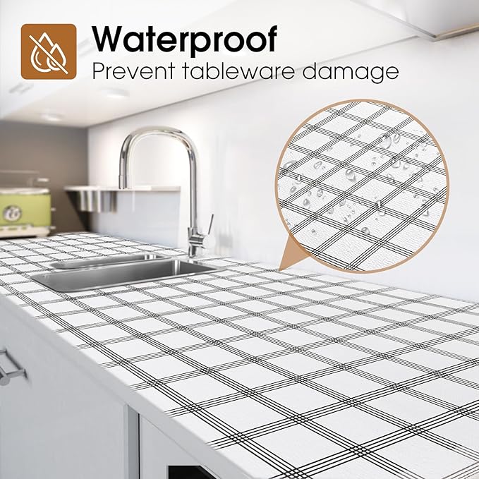 Beautysaid Shelf and Drawer Liner for Kitchen Cabinet, Non Adhesive Non Slip Shelf Paper Waterproof Washable Thickened for Dresser Pantry Shelve Bathroom Protector Liner(Plaid,18 in x 10 FT)