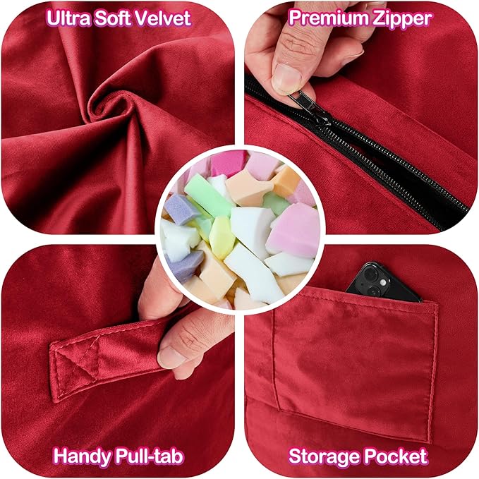 Homguava 3FT Bean Bag Chair: 3' Bean Bags with Memory Foam Filled, Large Beanbag Chairs Soft Sofa with Dutch Velet Cover-Red