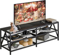 TV Stand for TVs up to 65 Inch, 55" Long Industrial TV Console Table with 3-Tier Storage Shelves, Entertainment Center for Living Room, Bedroom (Black)
