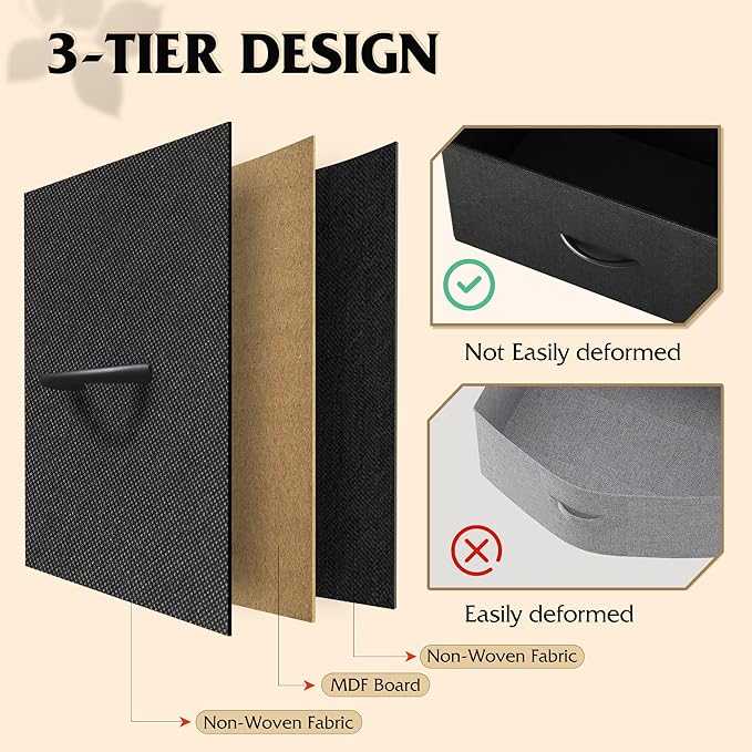 WLIVE Nightstands Set of 2, Night Stand Set 2 with Charging Station, Bedside Tables for Bedroom, Side Table with 2 Fabric Drawers, Small Dresser, USB Ports and Outlets, Black and Rustic Brown