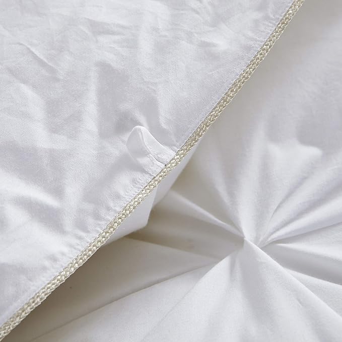 Luxurious All-Season Goose Down Fiber Waterfowl Feather Fiber Comforter King Size Duvet Insert, Exquisite Pinch Pleat Design, Premium Baffle Box, 100% Cotton Cover, 65 oz. Fill Weight, White Color