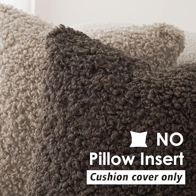 Foindtower 2 Pieces 22x22 Inch Chocolate, Faux Fur Throw Pillow Cover Accent Sherpa Pillow Fuzzy Soft Pillowcases Sheepskin Decorative Fleece Cushion Case for Bed Couch Living Room
