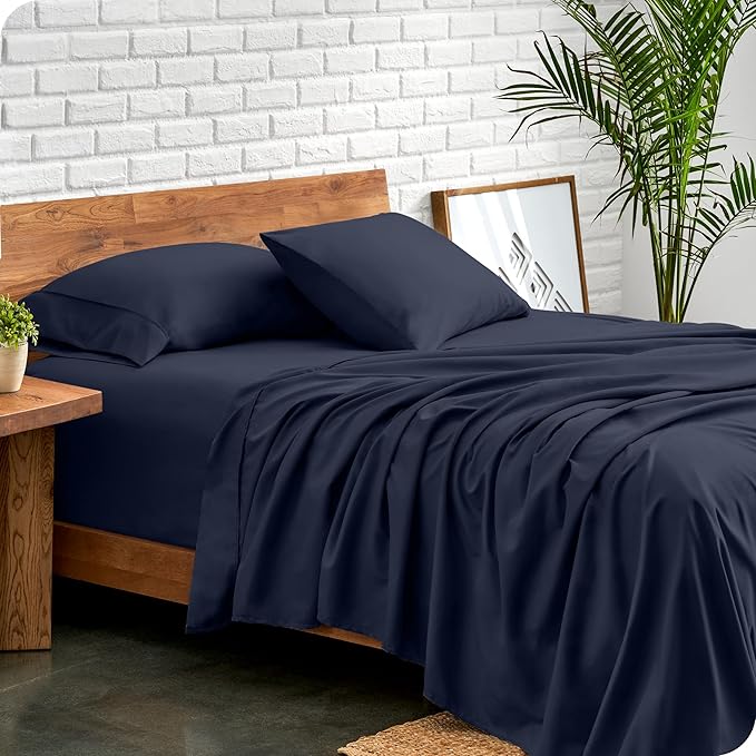 Bare Home Ultra-Soft Queen Sheet Set - Luxury 1800 - Hydro-Brushed - Deep Pockets - Easy Fit - 4 Piece Set - Bed-ding Sheets & Pillowcases (Queen, Midnight Blue)