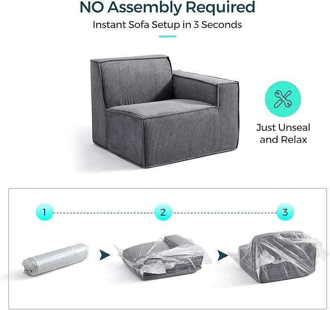 LINSY HOME Oversized Modular Sectional Sofa, 105" Cloud Couch L Shaped 3-Seat Sofa with Ottoman, Corduroy Deep Seat Modular Couches for Living Room, No Assembly Required, Bluish Grey