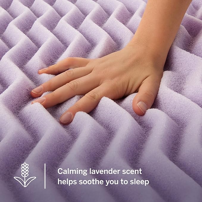 Lucid Lavender Infused 2 Inch Memory Foam Mattress Topper - Twin XL Size - Plush Feel - 5 Convoluted Zones - CertiPUR Certified - New Home Owner & Dorm Room Essentials