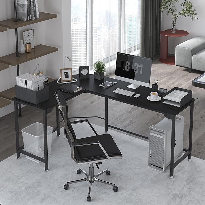 Teraves Modern L Shaped Gaming Desk 58'' Corner Computer Desk for Home Office Gaming Table Study Writing Workstation for Small Space, Easy to Assemble