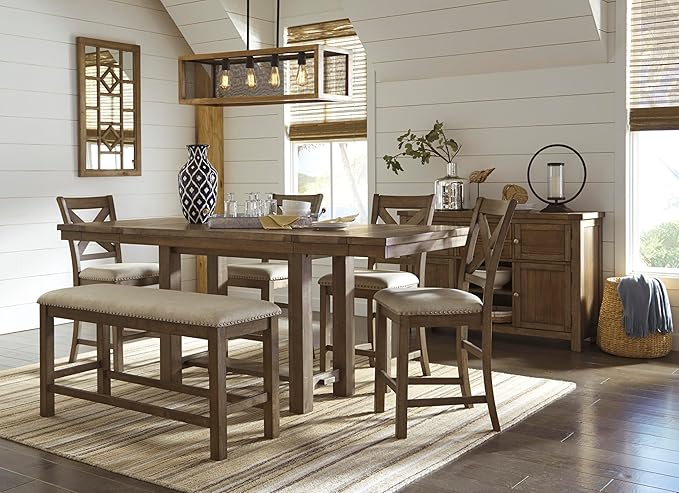 Signature Design by Ashley Morriville Counter Height Upholstered Dining Room Bench, Brown