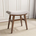 Solid Wood Small Vanity Stool, Compact Makeup Chair with Saddle Cushion, Linen-Covered High Rebound Sponge Seat, Easy Assembly Footstool for Bedroom, Entryway, Home, Walnut
