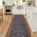 Washable 10 ft Long Runner for Kitchen Floor - Navy Blue Hallway Runner Rug, Pet Friendly Waterproof Non Slip with Rubber Backing, Stain Resistant Laundry Room Rug (3x10 Navy Blue & Terracotta)