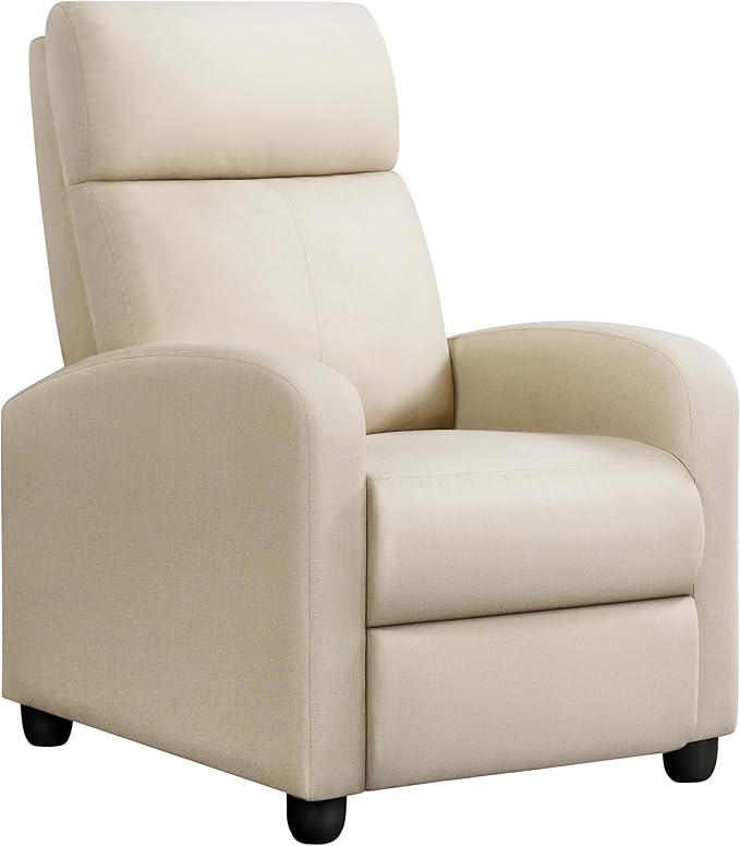 Yaheetech Modern Fabric Recliner Chair Sofa Adjustable Single Sofa with Thicker Seat Cushion and Backrest for Living Room Home Theater, Beige