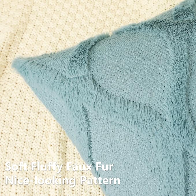 decorUhome Throw Pillow Covers 22x22 Inch Set of 2, Soft Plush Faux Fur Wool Aqua Couch Pillow Covers, Decorative Neutral Pillow Cases for Bed Sofa Living Room Home Decor