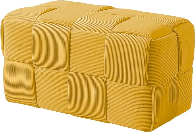 Ottoman Foot Rest Soft and Comfortable Ottoman Square Corduroy Woven Design Sofa Stool (Yellow-L)