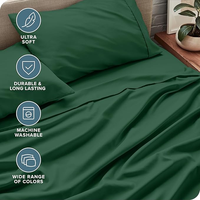 Bare Home Queen Sheet Set - Luxury 1800 Ultra-Soft Microfiber Bed Sheets - Double Brushed - Deep Pockets - Easy Fit - 4 Piece Set - Bedding Sheets & Pillowcases (Queen, Forest Green)