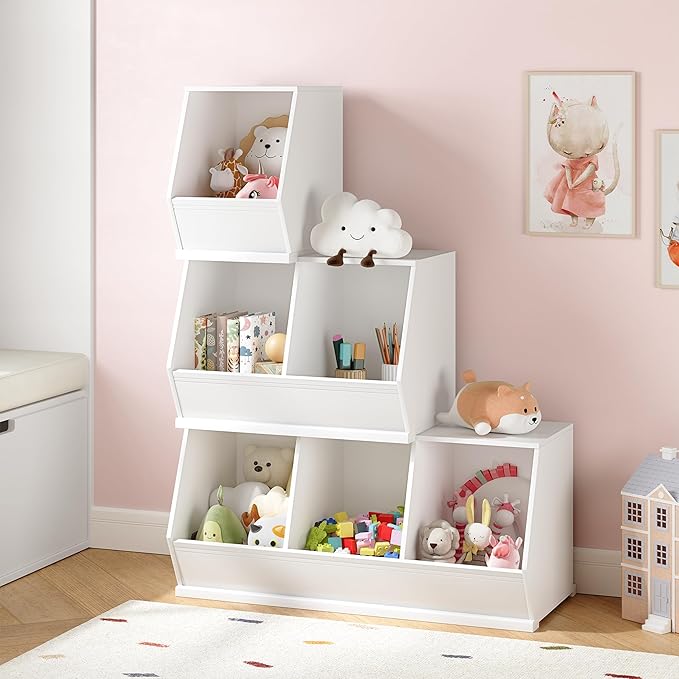 UTEX Toy Storage Organizer for Kids, Stackable Toy Storage Cabinet, Wooden Cubby Toy Organizer, White Toy Shelf for Playroom, Bedroom, Living room, Nursery, 1 Cubby