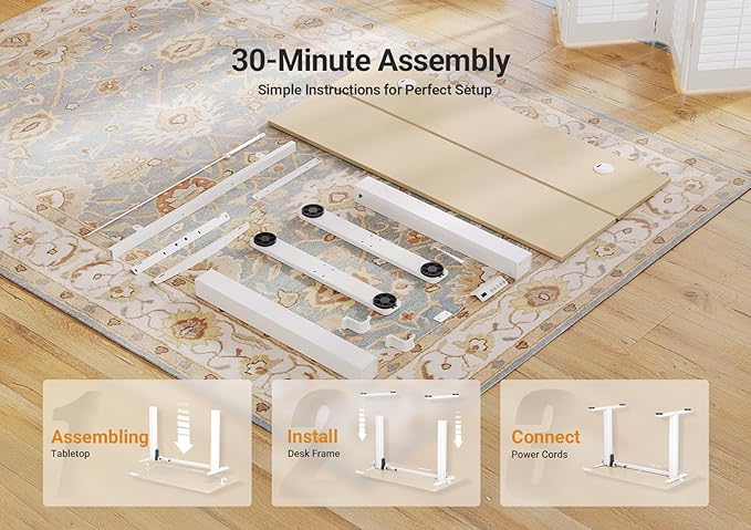 Seang Electric Standing Desk Adjustable Height, 48 x 24 Inch Sit Stand Desk with T-Shaped Frame, 3 Memory Presets & Cable Management for Home Office Computer Workstation, White Frame/Nature Top
