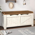 39.4" Storage Chest, Extra Large Storage Trunk with 2 Safety Hinges, Wooden Box Bench, Lift-Top Organizer Chest, Shoe Bench for Entryway, Bedroom, Living Room, White and Brown SB04514B