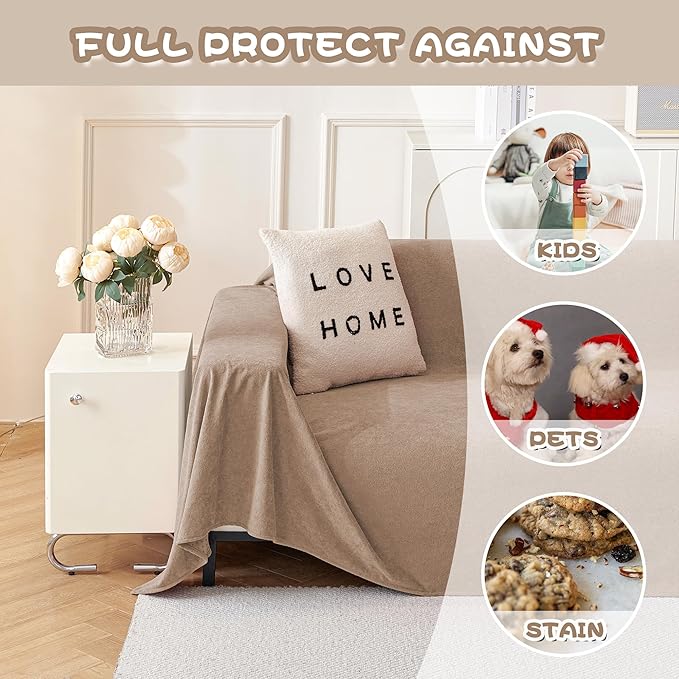 MYSKY HOME Sofa Slipcovers Sofa Covers Washable, Couch Cover for 3-4 Cushion Couch Sofa, Dog Couch Covers Furniture Protector Cover Non Slip Soft Couch Sofa Cover, 91"x 150", Khaki