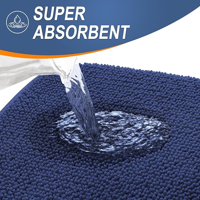 OLANLY Thick Memory Foam Bath Mat Rug 24x16, Extra Soft Absorbent Bathroom Rug, Quick Dry Bath Mats, Non-Slip, Machine Washable Carpet, Tub and Shower, Home Decor Accessories, Twilight Sapphire