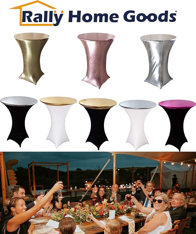 2-Pack Gold Spandex Table Topper Cap (32'') for Round Cocktail Tables, Adding Precious Metallic Glitter and Luxurious Accents, Protecting From Spill, for Weddings Parties Banquet, Restaurants