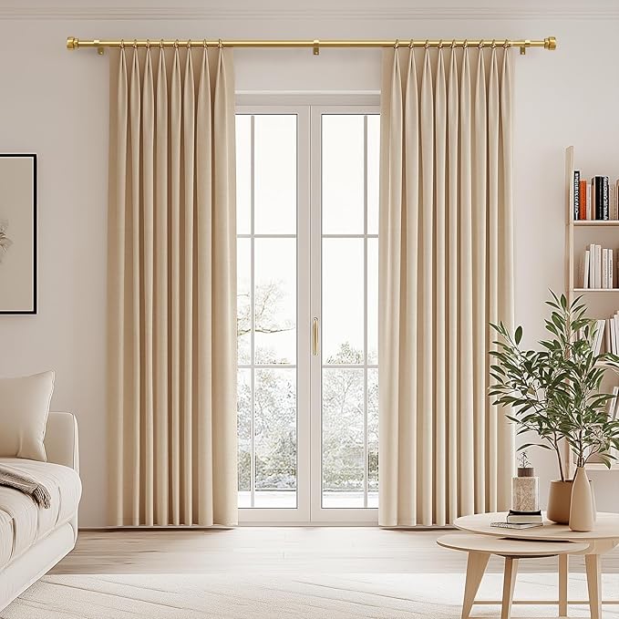 Modern Gold Curtain Rods for Windows 48 to 84 Inches Adjustable Length Heavy Duty 1" Diameter Brass Window Curtain Rod with Solid Metal Finials for Outdoor Farmhouse Bedroom Kitchen Living Room