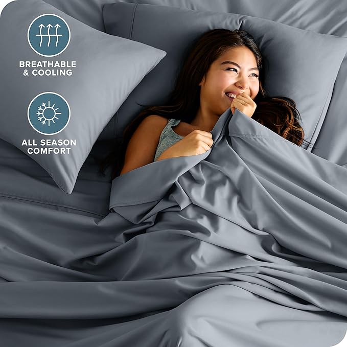 Bare Home Twin XL Sheet Set - 1800 Ultra-Soft Microfiber - Double Brushed - Deep Pockets - Easy Fit - 3 Piece Set - Bed Sheets (Twin XL, Steel Blue)