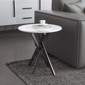 Small Round Marble Side Coffee Table with Metal Legs, Sintered Stone White Modern End Table for Living Room Sofa Home Bed Office (1 Piece, 20"×20"×18")