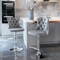 PacknWood Acosure Swivel Velvet Barstools Adjusatble Seat Height from 25-33" with Comfortable Tufted,Modern Upholstered Chrome Base Bar Chairs,for Home Pub Kitchen,Gray,Set of 2