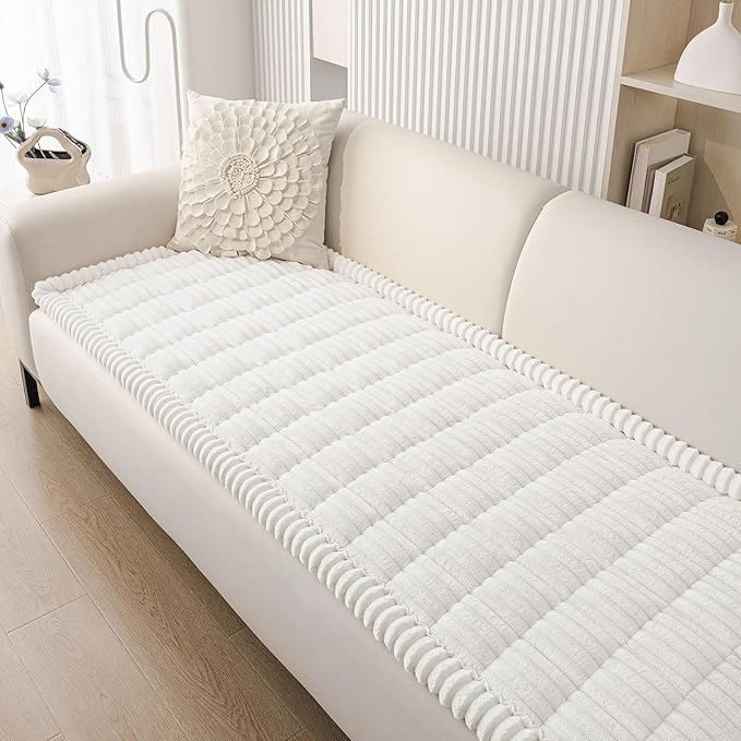 Smiry Couch Cover for Dogs Washable, Non Slip Fuzzy Pet Couch Covers for 3 Cushion Sofa Pet Friendly, Thick Soft Sofa Slipcovers Cushion Protector (White, 27.6" x 70.9")