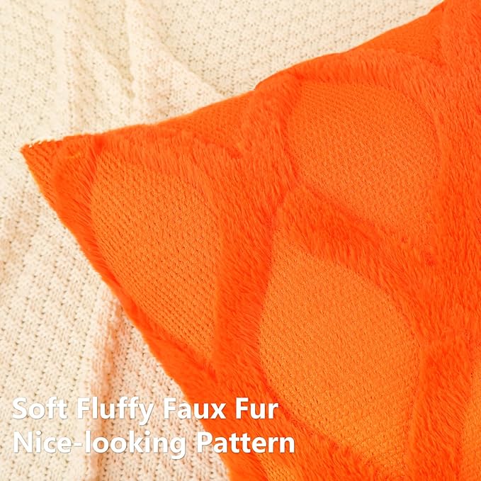 decorUhome Fall Throw Pillow Covers 26x26 Inch Set of 2, Soft Plush Faux Fur Wool Orange Couch Pillow Covers, Decorative Neutral Pillow Cases for Bed Sofa Living Room Home Decor