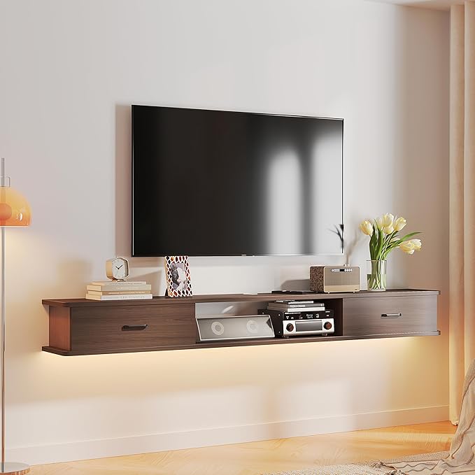 Floating TV Stand with 2 Doors,47'' Wall-Mounted TV Console,Floating TV Cabinet,Floating Console Shelf,Wall Mounted TV Cabinet(Walnut)