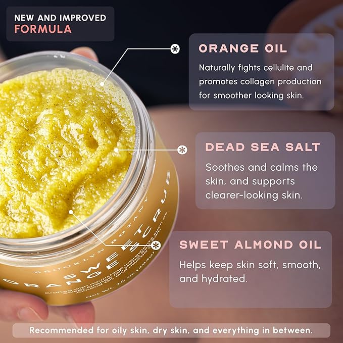 Brooklyn Botany Sweet Orange Body Scrub - Moisturizing and Exfoliating Body, Face, Hand, Foot Scrub - Fights Stretch Marks, Fine Lines, Wrinkles - Great Gifts for Women & Men - 10 oz