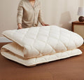 Japanese Floor Futon Mattress, Tatami Mat Sleeping Pad, Shikibuton, Mattress Topper, Boys Girls Roll Up Dormitory Mattress, Foldable & Portable Floor Lounger Bed, Guest Bed (Cream, Full)