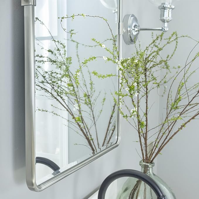 TEHOME 30x40'' Brushed Nickel Pivot Bathroom Mirror Tilt Vanity Mirror 40x30'' Brushed Silver Metal Framed Rectangular Tilting Beveled Vanity Mirrors for Wall, Vertical