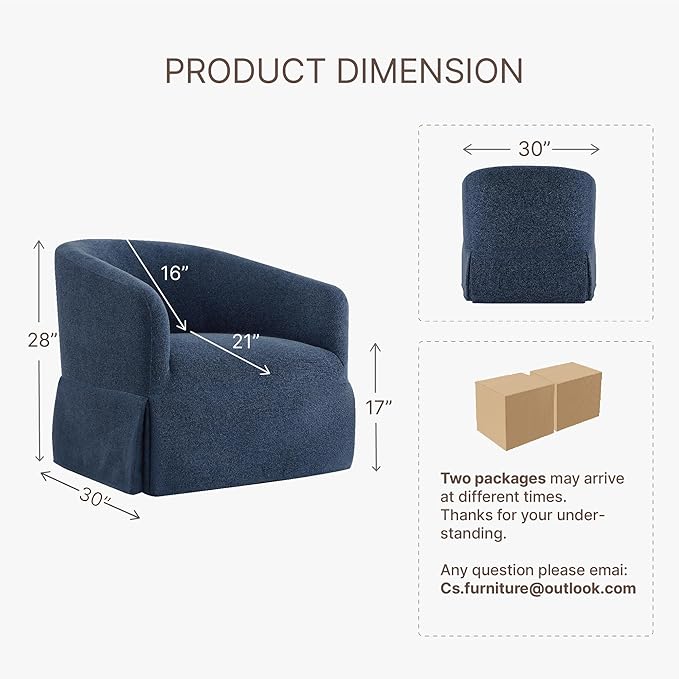 Swivel Accent Chair Set of 2, 360 Degree Performance Fabric Armchair Modern Barrel Chairs Armchair for Living Room Bedroom Home and Office,Blue