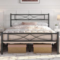 Yaheetech Metal Queen Platform Bed Frames Mattress Foundation with Storage/Curved Design Headboard/NO Box Spring Needed/Heavy-Duty Support/Easy Assembly, Queen, Black
