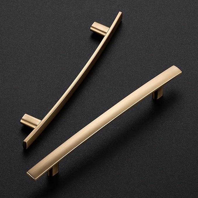 5 Pack Cabinet Handles 5" Hole Center - Curved Cabinet Pulls Champagne Bronze Drawer Pulls for Kitchen Cupboard Solid Handles for Dresser Drawer Arch Closet Hardware