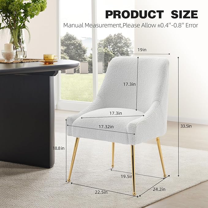 Dining Chairs Medieval Modern Restaurant Chairs, Soft Cushions, Teddy Velvet, Polished Gold Metal Legs, Kitchen Chairs, Living Room White 4-Piece Set